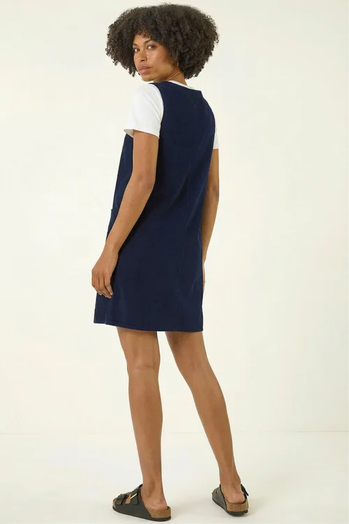 Roman Navy Cotton V-Neck Button Pocket Dress - 12 Image 4