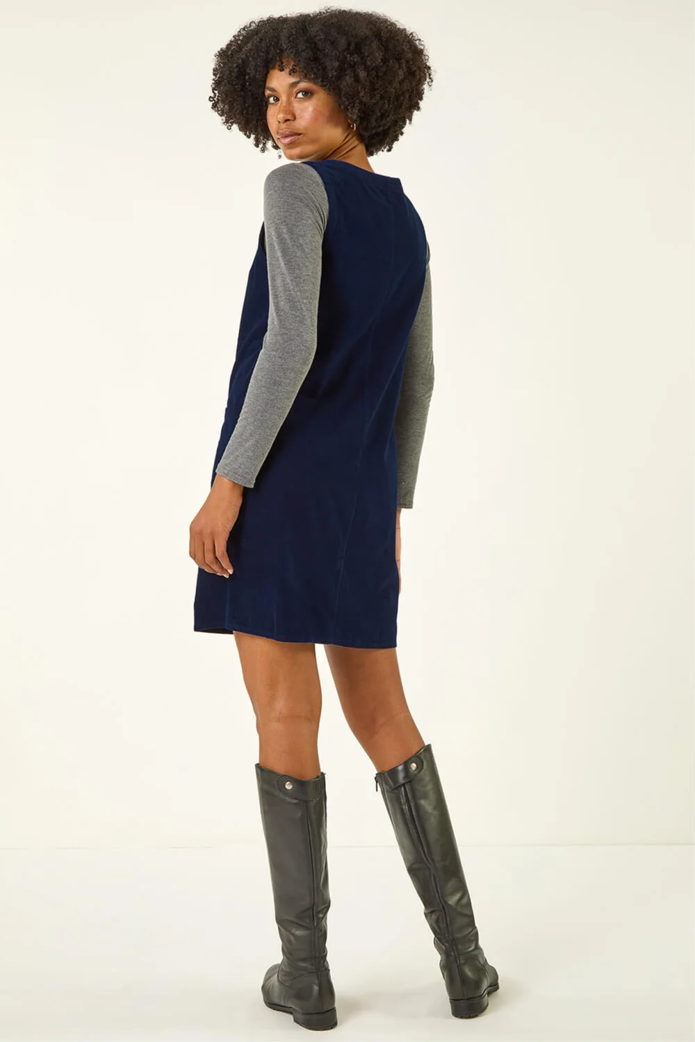 Roman Navy Cotton V-Neck Button Pocket Dress - 12 Image 3