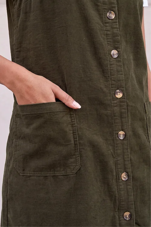 Roman Khaki Cotton V-Neck Button Pocket Dress - 20 Image 4