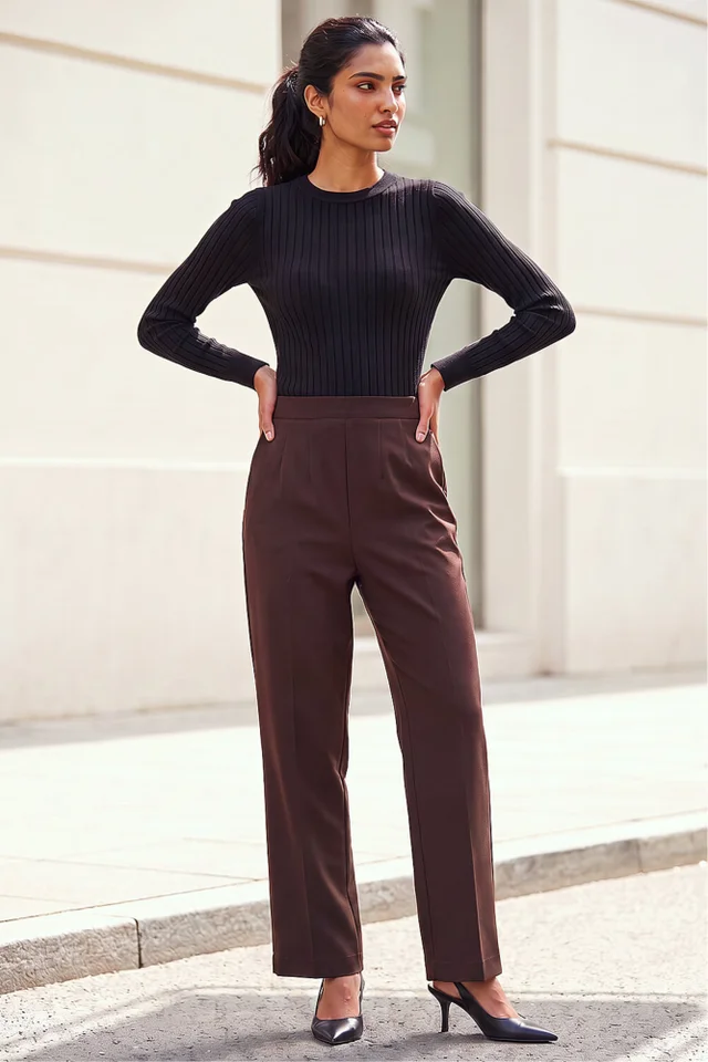 Roman Chocolate Straight Leg Ponte Trouser