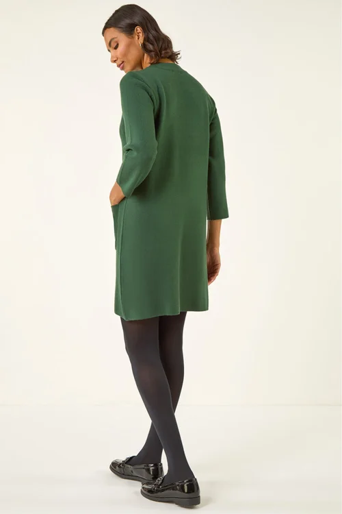 Roman Dark Green Patch Pocket Knit Dress - 20 Image 4