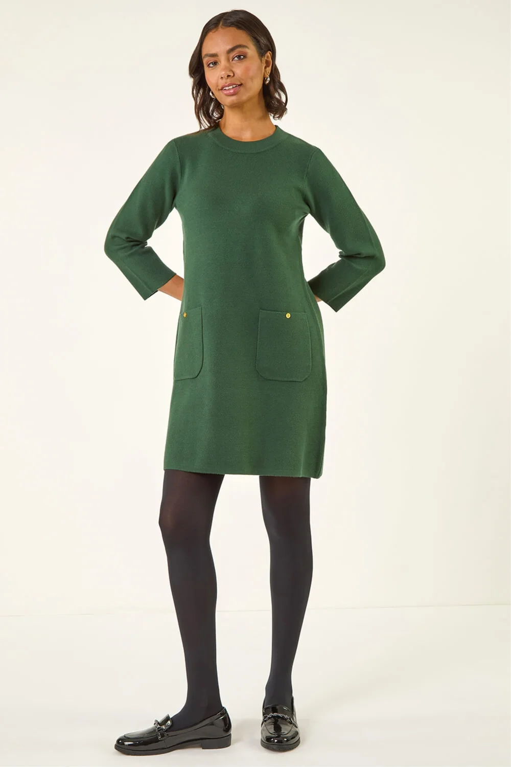 Roman Dark Green Patch Pocket Knit Dress - 20 Image 3