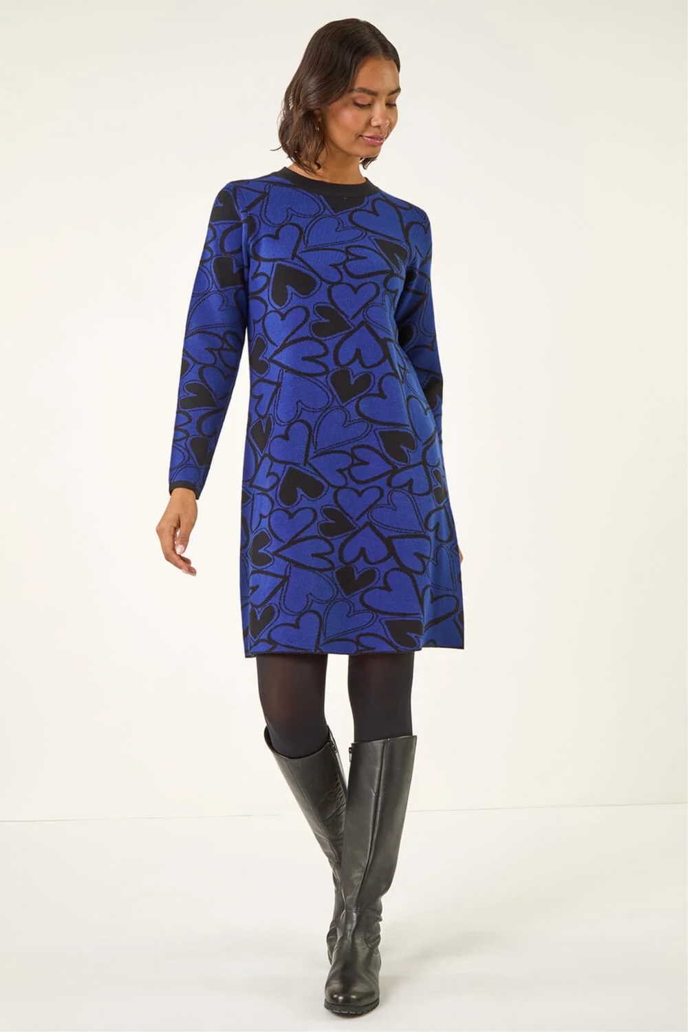 Roman Royal Blue Jacquard Heart Knit Dress - 10 | Matalan Roman Royal Blue Jacquard Heart Knit Dress - 10 | Matalan