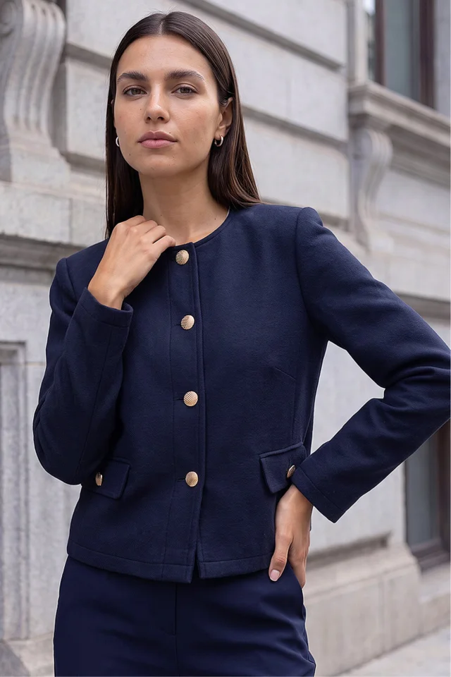 Roman Navy Buttoned Pocket Jacket