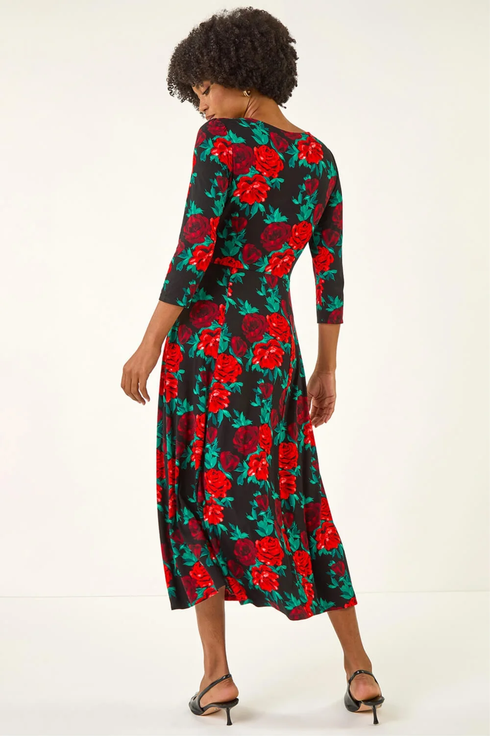 Roman Red Rose Ruched Midi Dress - 10 Image 3