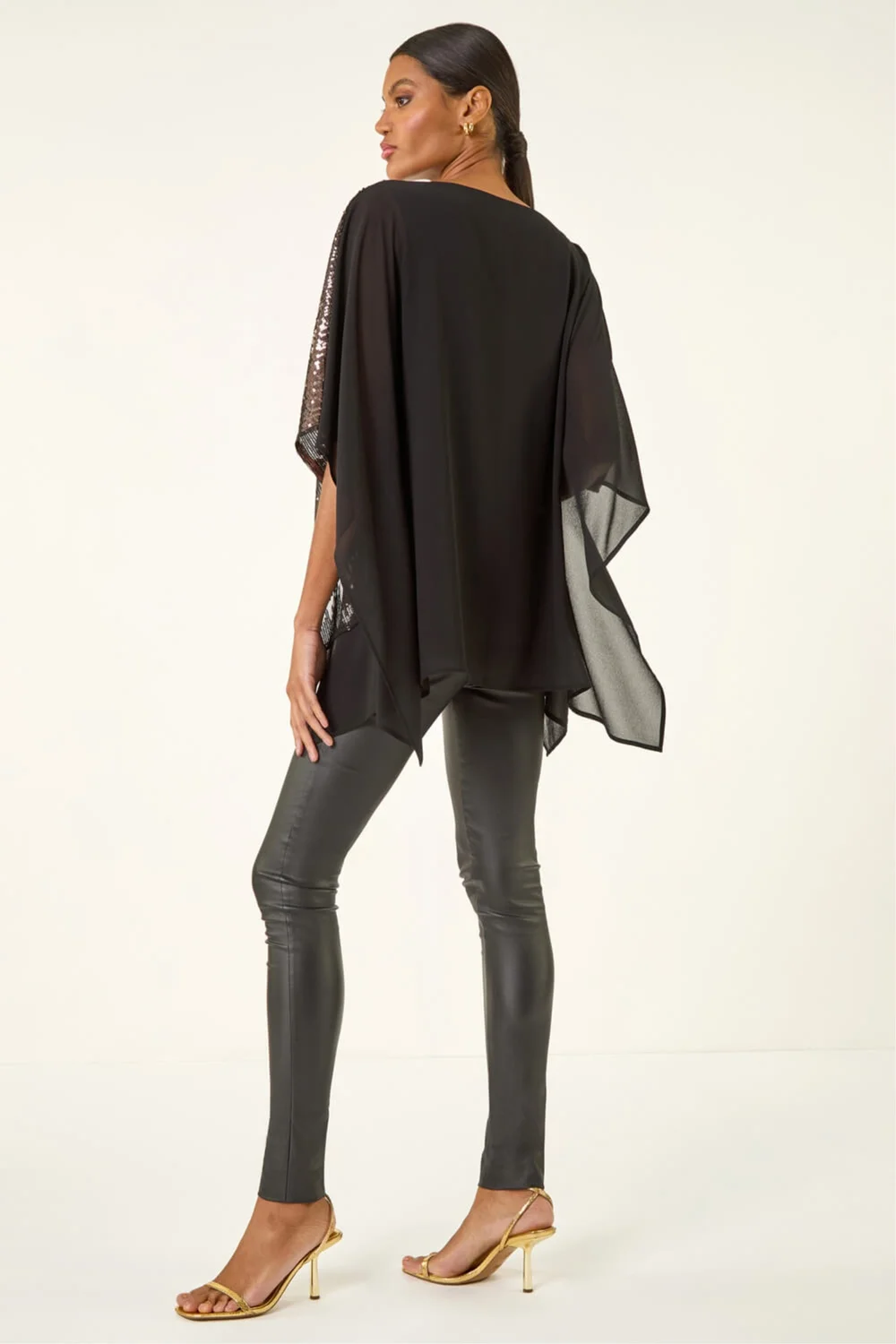 Roman Taupe Ombre Sequin Mesh Chiffon Top - Size 16 Image 4