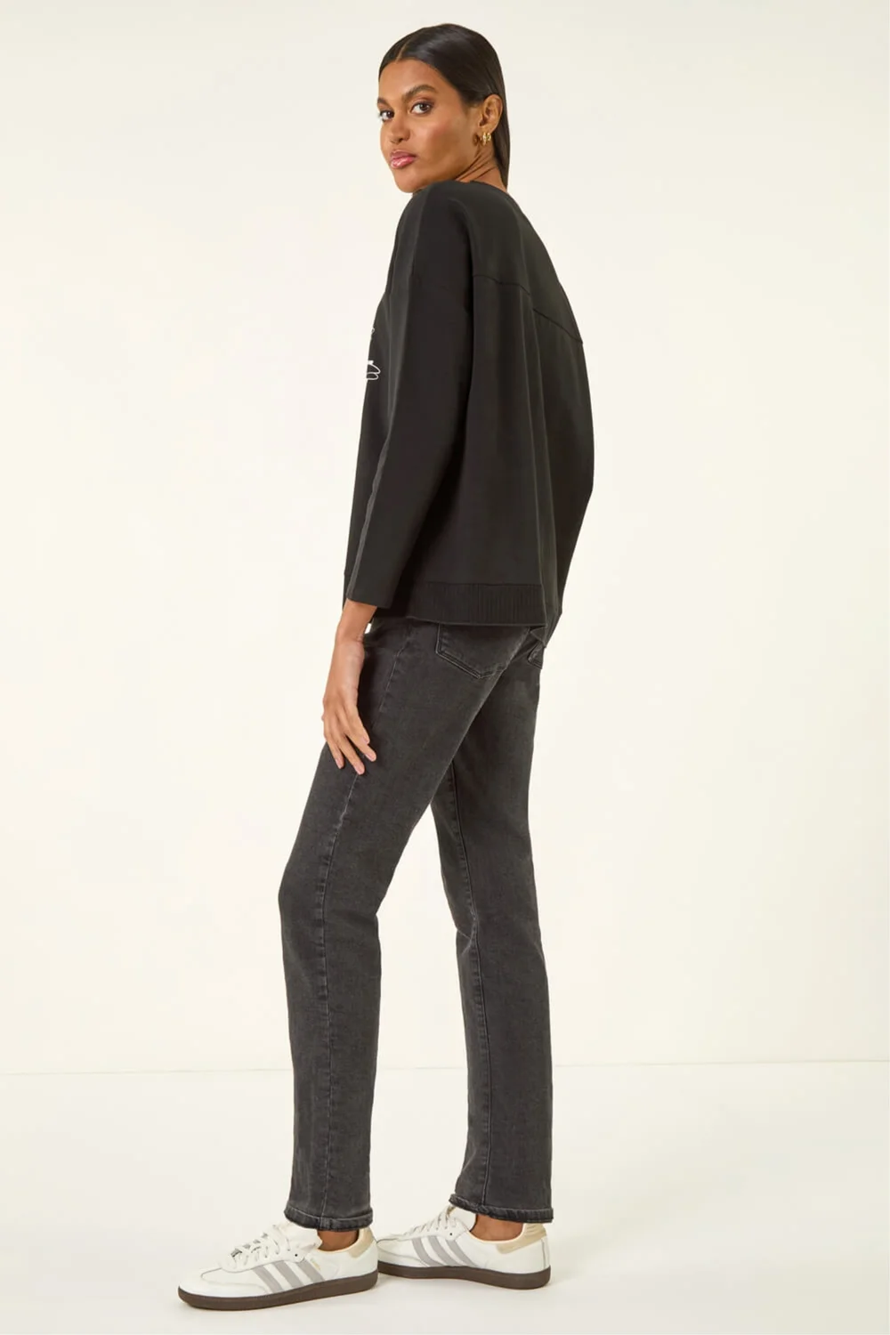 Roman Black Floral Print Stretch Top - Size 20 Image 3