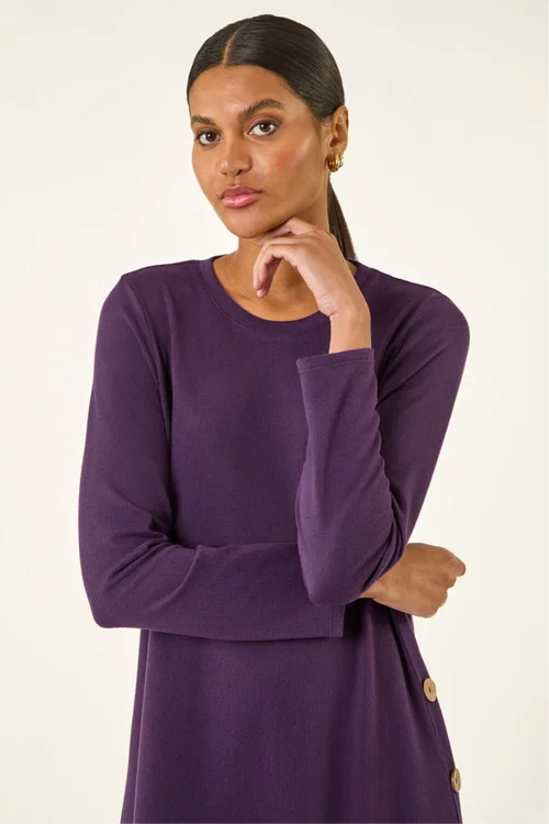 Roman Purple Side Button Detail Stretch Swing Dress - 18 Image 4