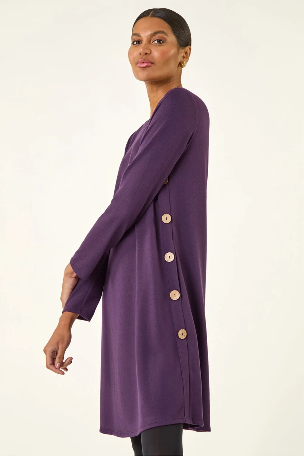 Roman Purple Side Button Detail Stretch Swing Dress - 18 Image 2