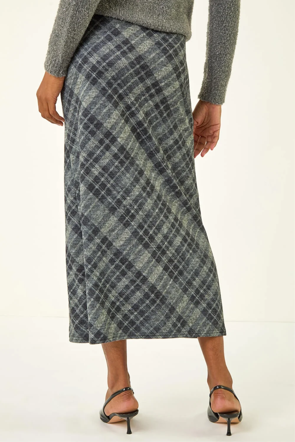 Roman Dark Grey Check Shadow Panel Skirt - Size 16 Image 4