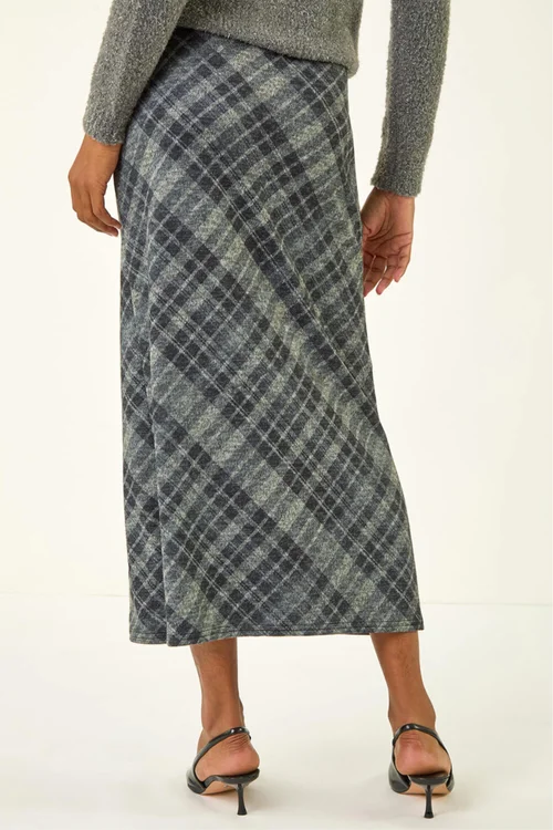 Roman Dark Grey Check Shadow Panel Skirt - Size 16 Image 4