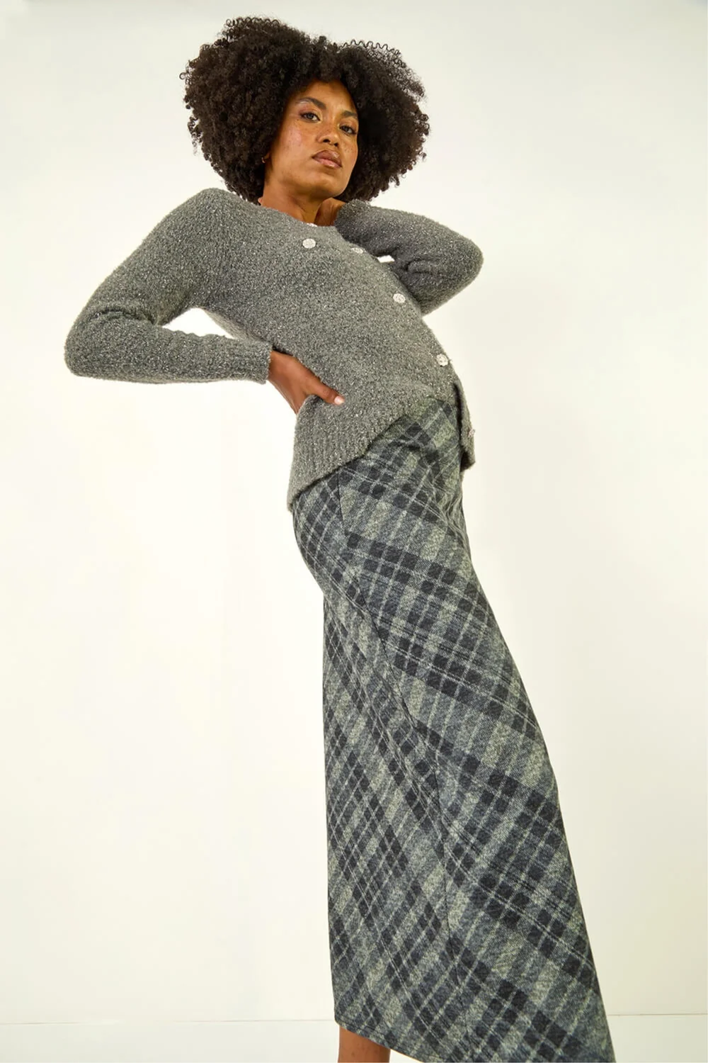Roman Dark Grey Check Shadow Panel Skirt - Size 16 Image 2
