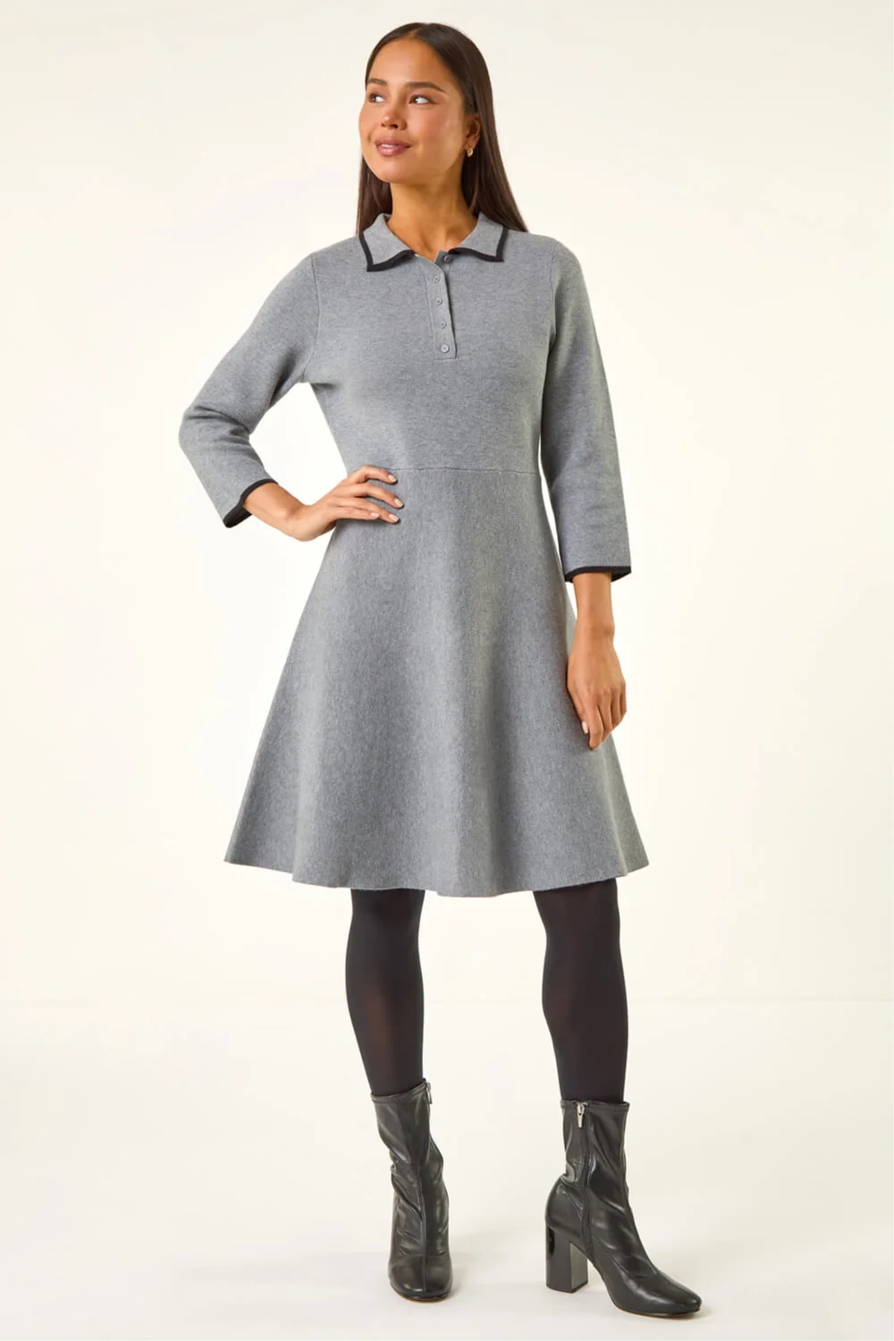 Roman Grey Petite Collared Knit Dress - 12 Image 2