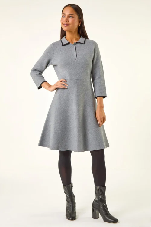 Roman Grey Petite Collared Knit Dress - 12 Image 2
