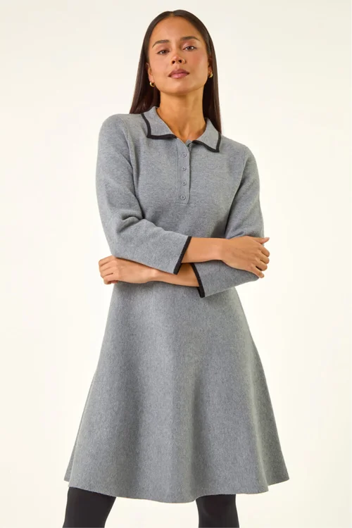 Roman Grey Petite Collared Knit Dress - 12 Image 4