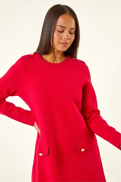 Roman Red Petite Buttoned Knit Dress - 10 Image 4