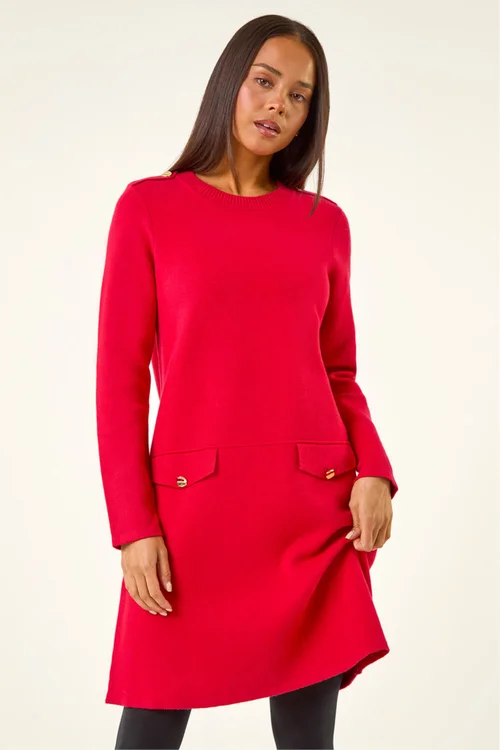 Roman Red Petite Buttoned Knit Dress - 10 Image 2