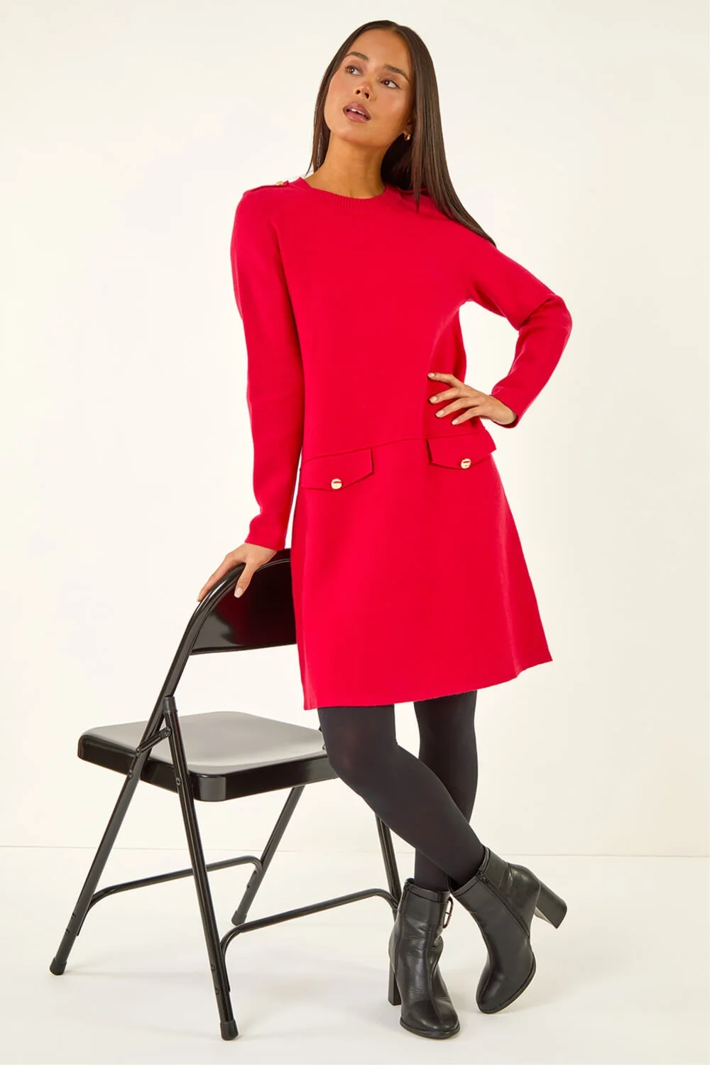 Roman Red Petite Buttoned Knit Dress - 10 Image 1