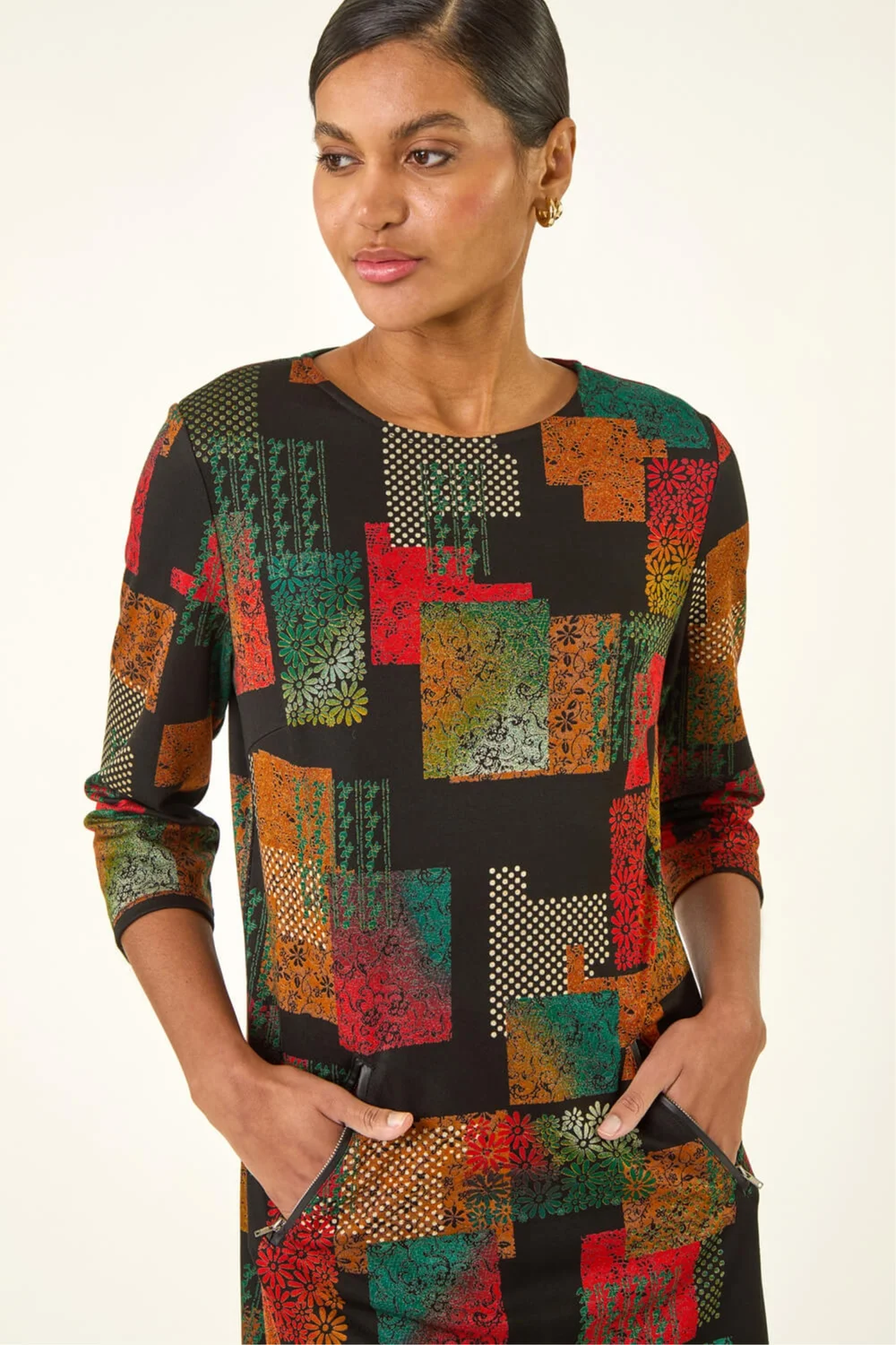Roman Copper Geo Print Shift Stretch Dress - 16 Image 4