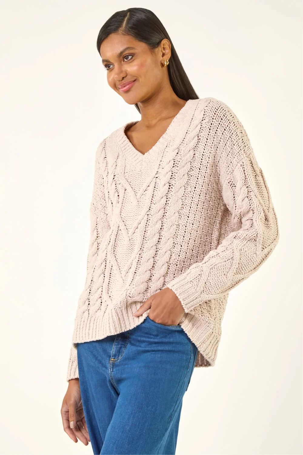 Roman Stone V-Neck Cable Knit Jumper - 14 Image 4
