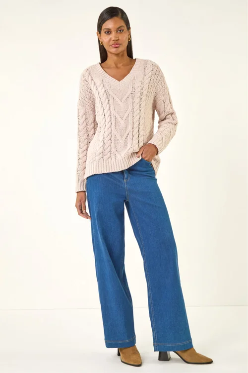 Roman Stone V-Neck Cable Knit Jumper - 14 Image 2