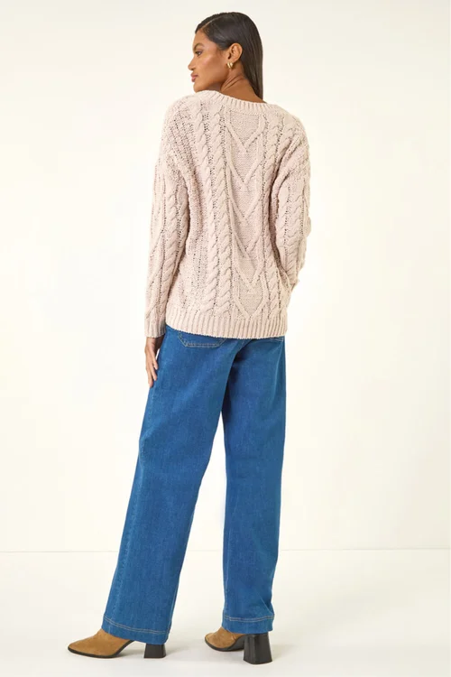 Roman Stone V-Neck Cable Knit Jumper - 14 Image 3