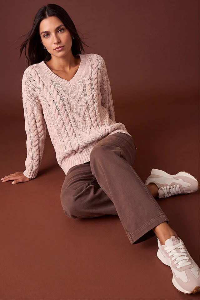 Roman Stone V-Neck Cable Knit Jumper