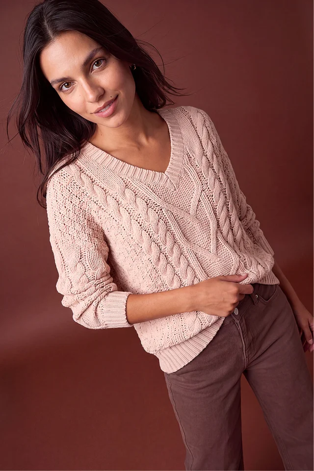 Roman Stone V-Neck Cable Knit Jumper
