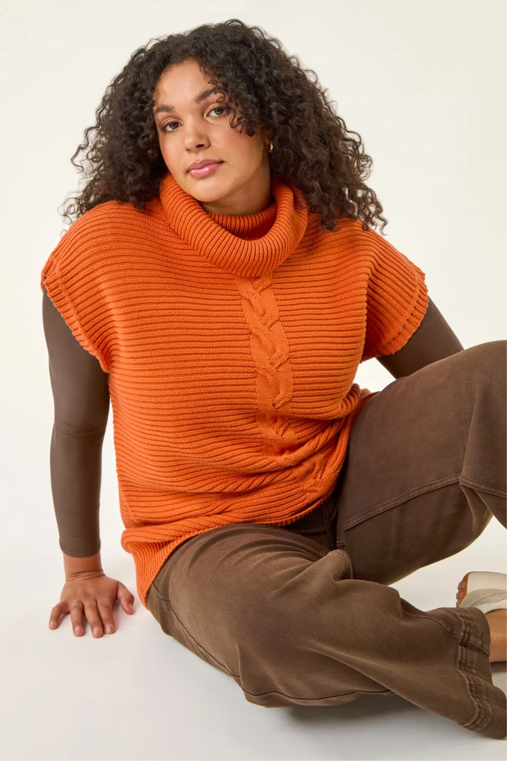 Roman Rust Curve High Neck Tabard Knit Top - Size 22-24 Image 1