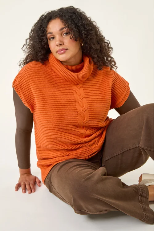 Roman Rust Curve High Neck Tabard Knit Top - Size 22-24 Image 1