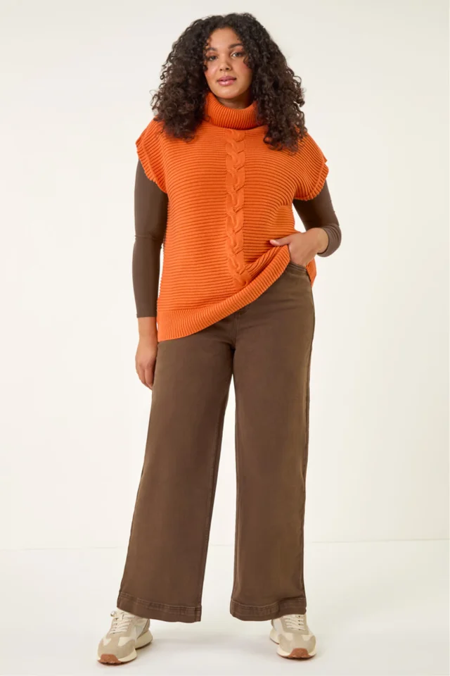 Roman Rust Curve High Neck Tabard Knit Top