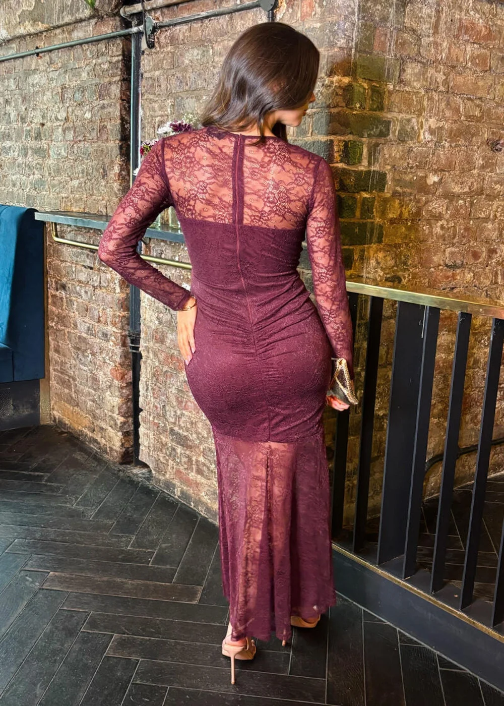 AX Paris Plum Lace Overlay Ruched Front Bodycon Midi Dress - 10 | Matalan AX Paris Plum Lace Overlay Ruched Front Bodycon Midi Dress - 10 | Matalan