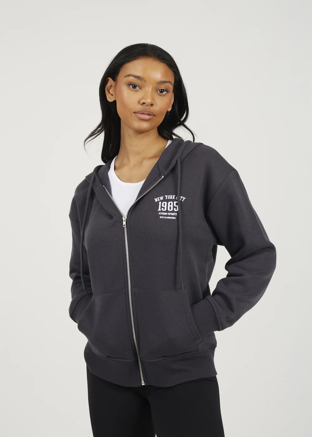 Brave Soul Charcoal Zip Through Hoodie - L Image 1