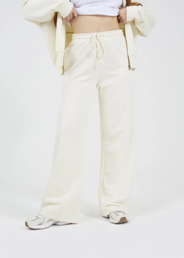 Brave Soul Cream Cotton Blend Wide Leg Joggers