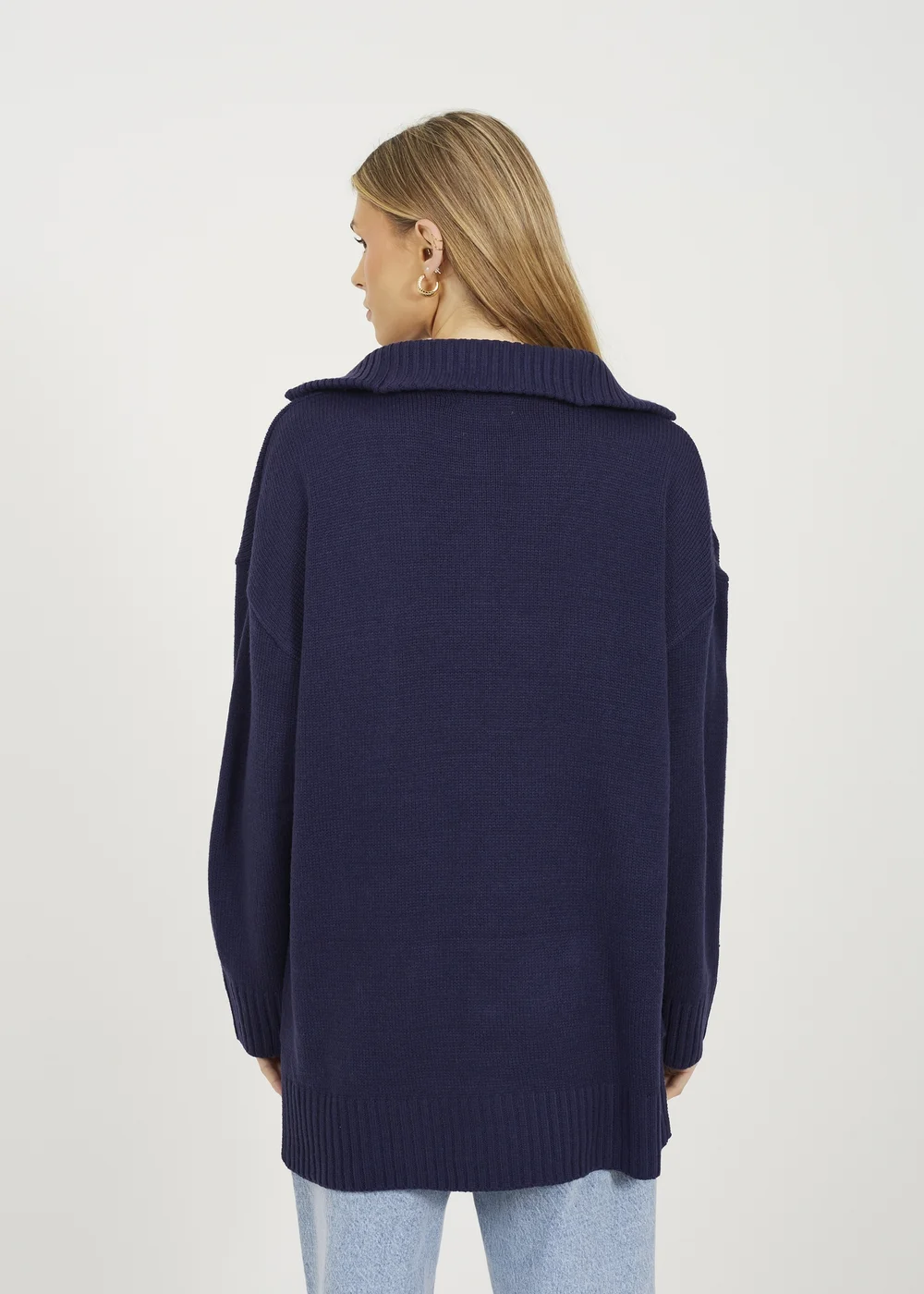 Brave Soul Navy Oversized 1/2 Zip Knitted Jumper - XS Image 2