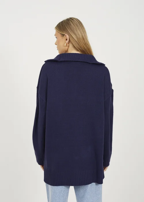 Brave Soul Navy Oversized 1/2 Zip Knitted Jumper - XS Image 2
