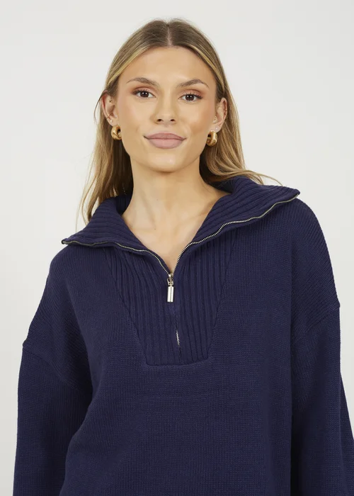 Brave Soul Navy Oversized 1/2 Zip Knitted Jumper - XS Image 3