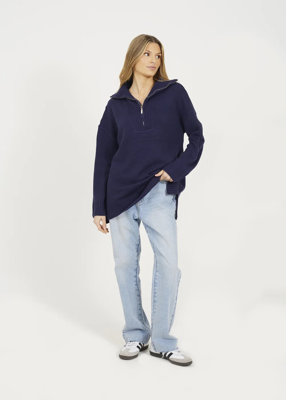 Brave Soul Navy Oversized 1/2 Zip Knitted Jumper - XS Image 4