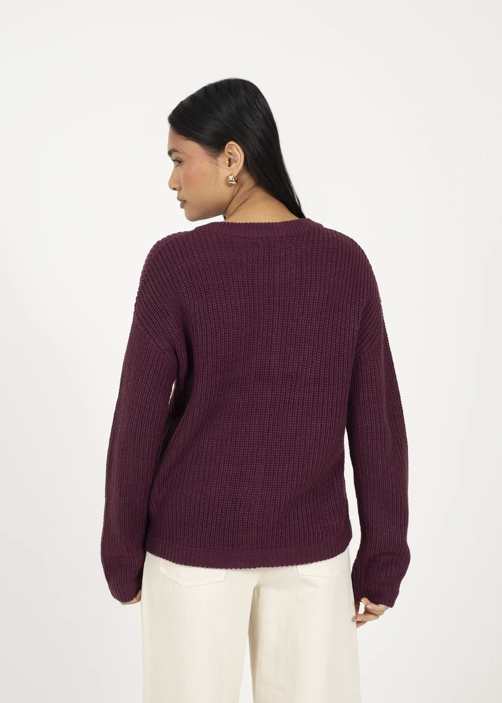 Brave Soul Burgundy Round Neck Fisherman Knit Cardigan - XL Image 2