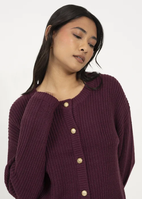 Brave Soul Burgundy Round Neck Fisherman Knit Cardigan - XL Image 3