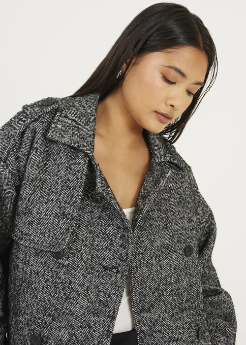Brave Soul Black Faux Wool Double Breasted Jacket - 12 Image 3