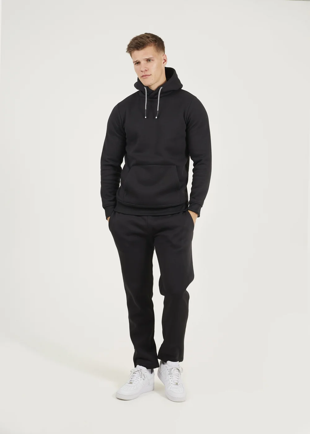 Brave Soul Black Crossover Neck Hoodie and Joggers Set - XXL Image 1