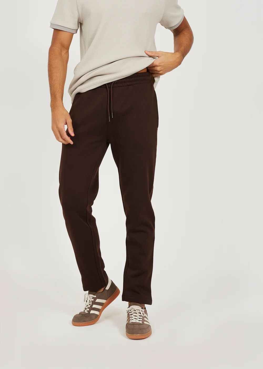 Brave Soul Chocolate Straight Leg Open Hem Joggers - XL Image 1