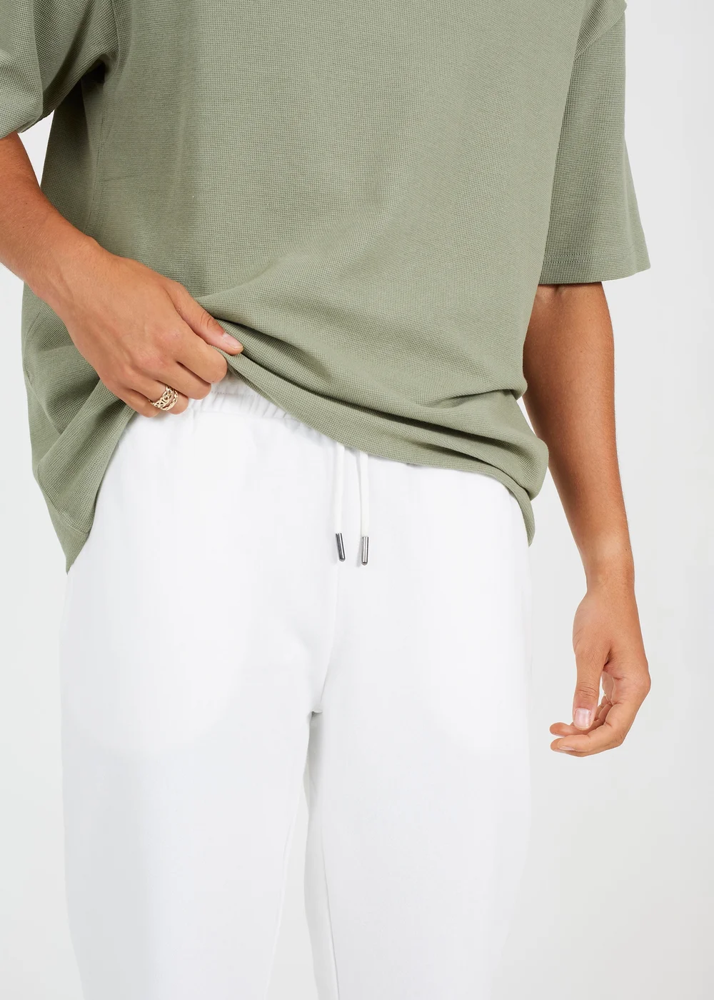 Brave Soul Cream Straight Leg Open Hem Joggers - XL Image 3