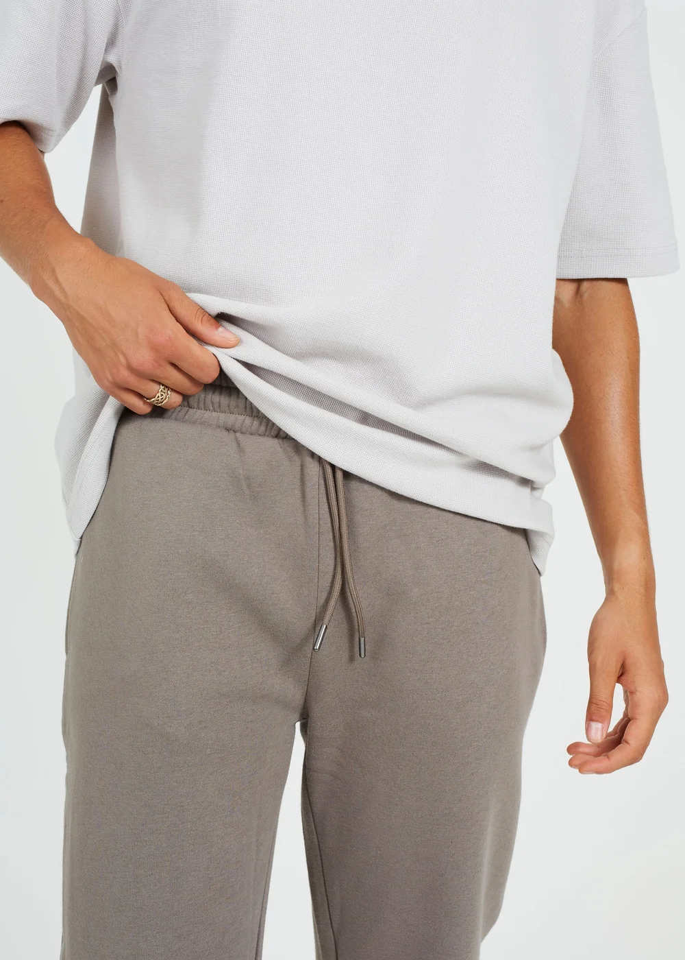 Brave Soul Taupe Straight Leg Open Hem Joggers - XL Image 3