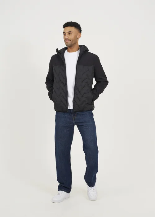Brave Soul Black Quilted Hooded Zip-Up Jacket - S Image 4