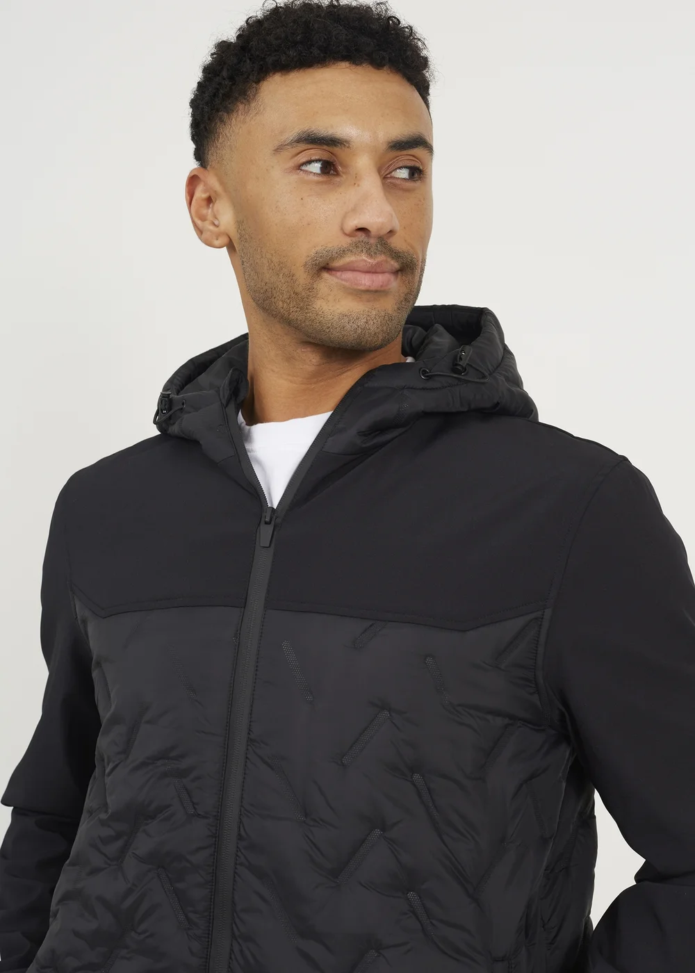 Brave Soul Black Quilted Hooded Zip-Up Jacket - S Image 3