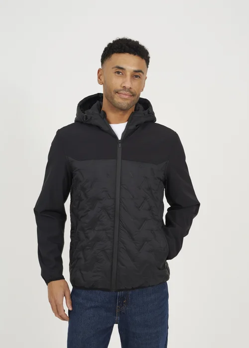 Brave Soul Black Quilted Hooded Zip-Up Jacket - S Image 1