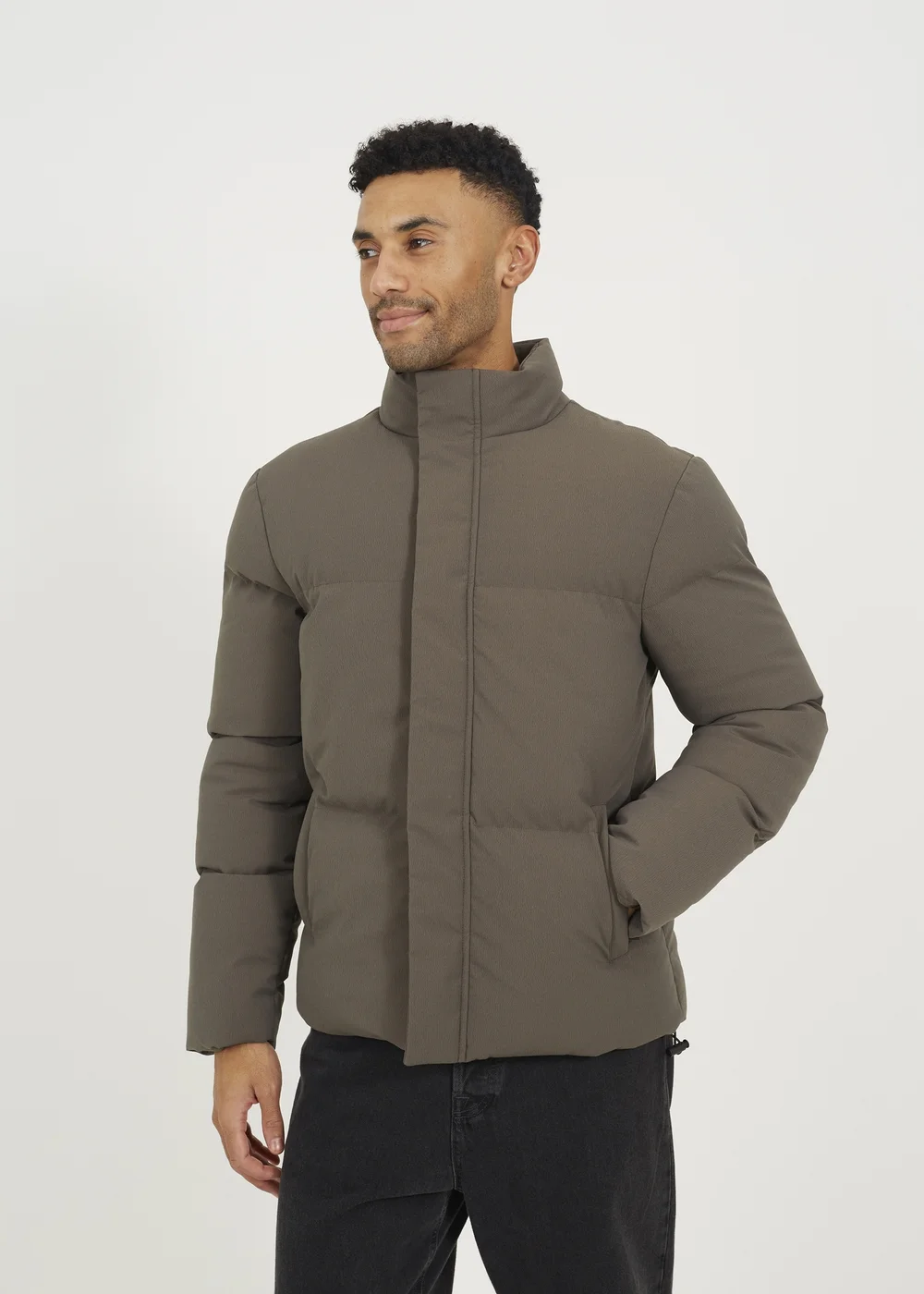 Brave Soul Taupe Funnel Neck Padded Jacket - S Image 1