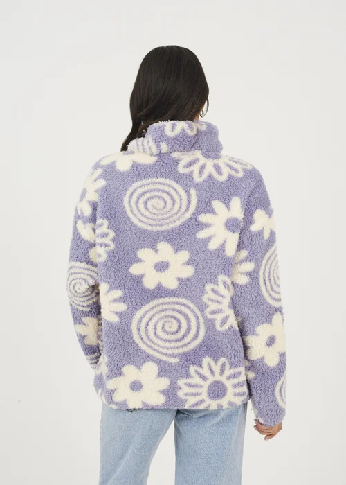 Brave Soul Lilac Quarter Zip Flower Print Sherpa Fleece - XS Image 2